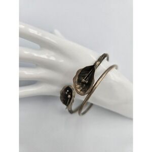 Vintage Antique Style Calla Lily Flower Cuff Bracelet Open Bangle Silver Tone